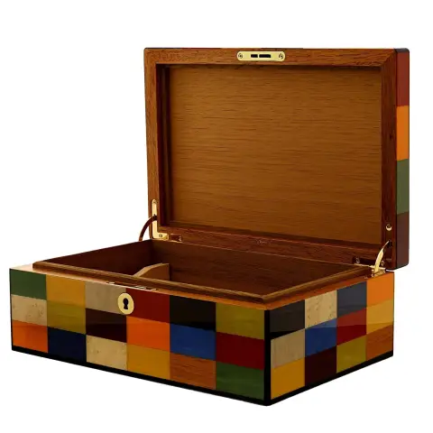 Morici Rialto scatola umidificata per 30 sigari finitura intarsio Arlecchino - Accessori Per Sigari