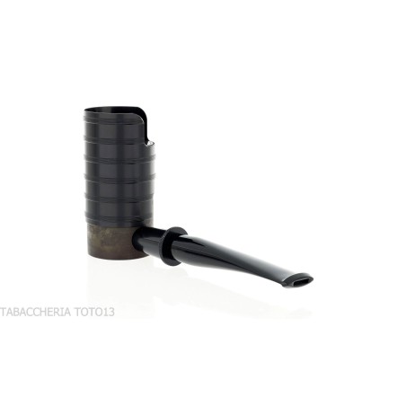 Tsuge Thunderstorm Black G9 smoking pipe covered in black metal - Tobacco Pipes - Natural root, Metal