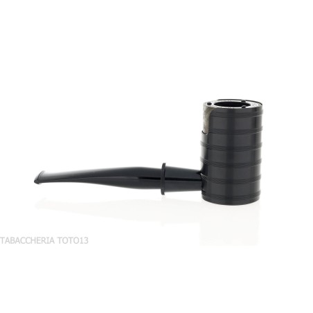 Tsuge Thunderstorm Black G9 smoking pipe covered in black metal - Tobacco Pipes - Natural root, Metal