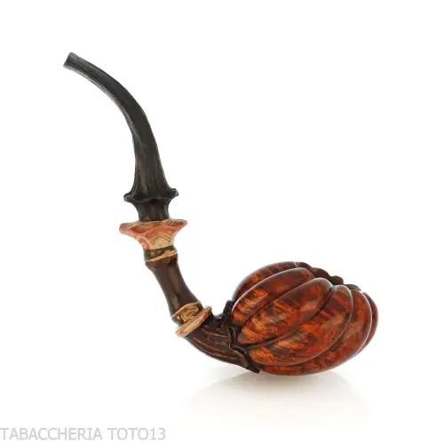 C-Pipe Wang pipe en forme de bouton floral, finition en bruyère naturelle - Pipe Pour le Tabac - Racine naturelle