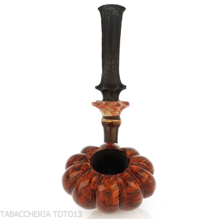 C-Pipe Wang pipe en forme de bouton floral, finition en bruyère naturelle - Pipe Pour le Tabac - Racine naturelle