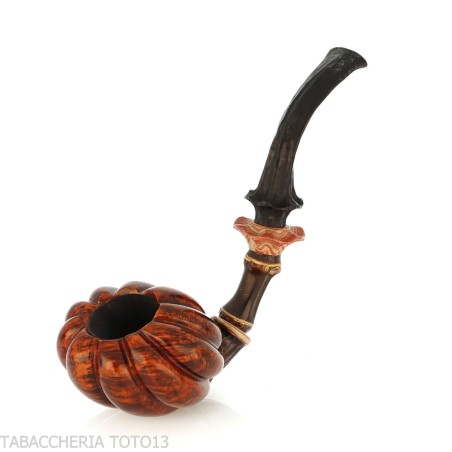 C-Pipe Wang pipe en forme de bouton floral, finition en bruyère naturelle - Pipe Pour le Tabac - Racine naturelle