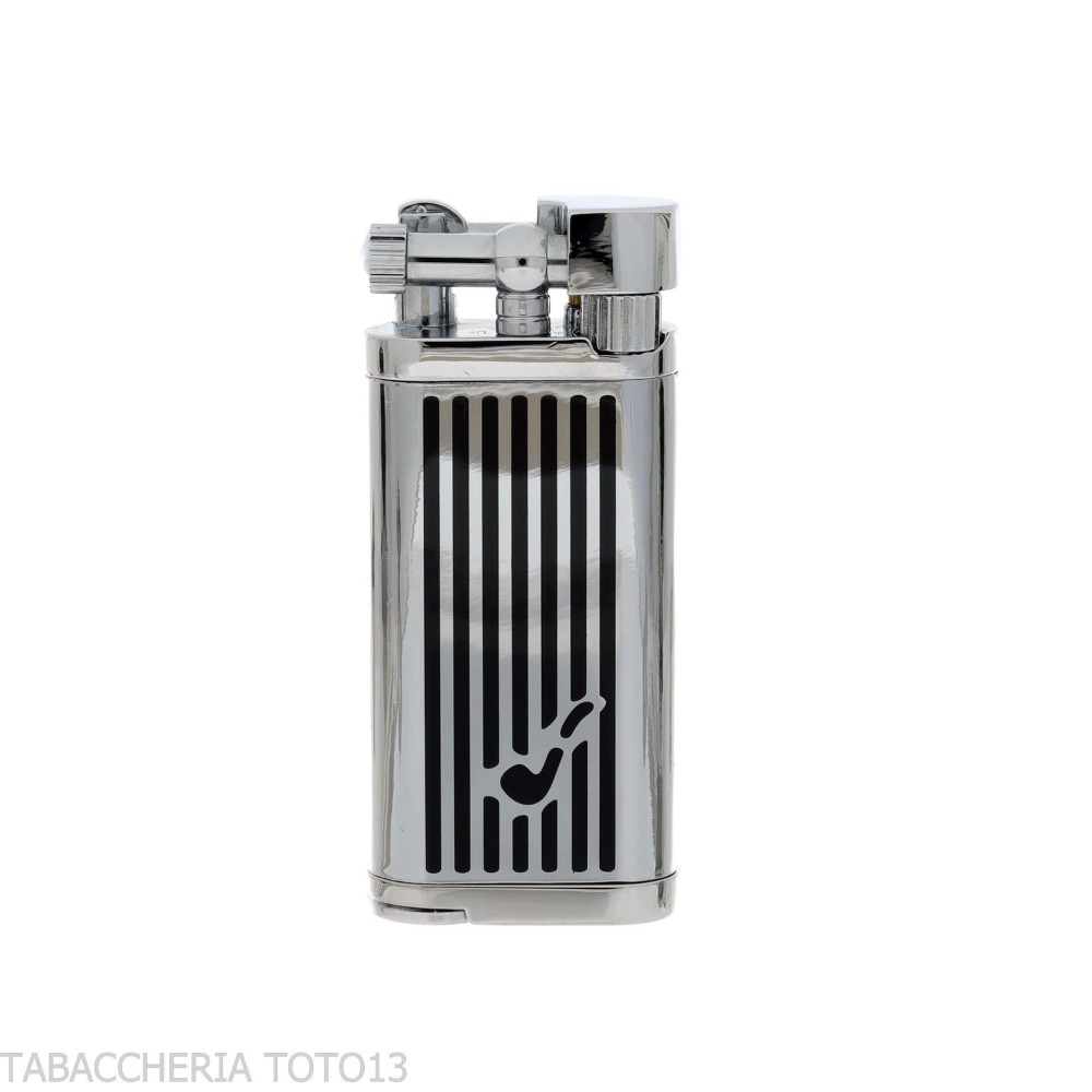 Oldie flint lighter for pipes chrome finish and black stripes - Lighters - Metal