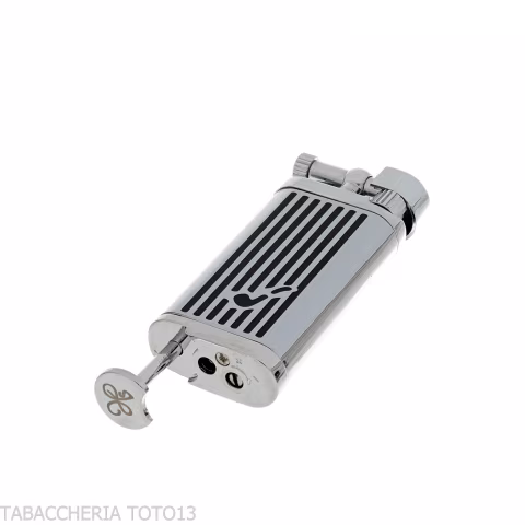 Oldie accendino a pietrina per pipe finitura cromo e righe nere - Accendini