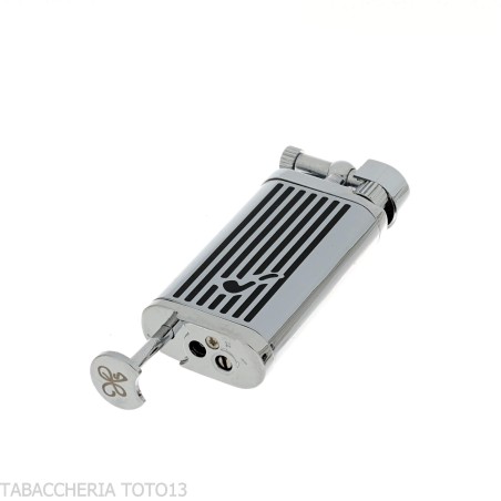 Oldie flint lighter for pipes chrome finish and black stripes - Lighters - Metal