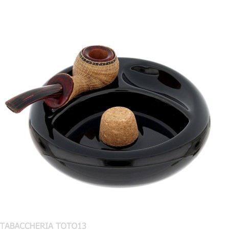 Cenicero de cerámica negro de 2 plazas con tapón de corcho - Accesorios para pipas de tabaco