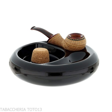 Cendrier en céramique noir 2 places avec battoir à pipe en liège - Accessoires pour pipes - Céramique