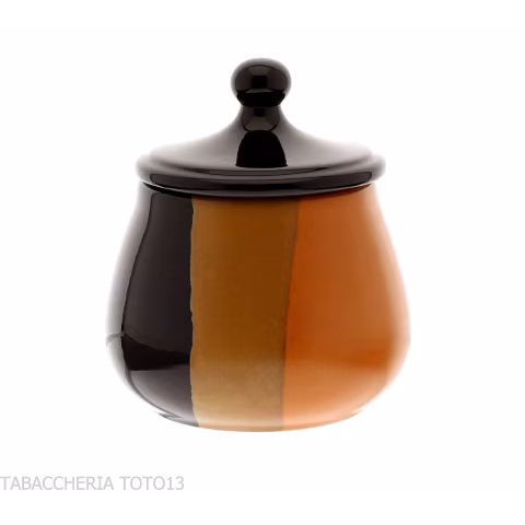 Black and brown ceramic jar for pipe or cigarette tobacco - Accessories for tobacco pipes - Ceramic