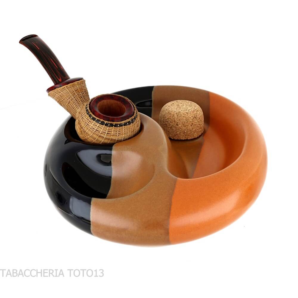 Cenicero de cerámica negro y marrón 2 pipas con mazo de corcho - Passatore - H.Hauser Cenicero de cerámica negro y marrón 2 pipas con mazo de corcho - Passatore - H.Hauser