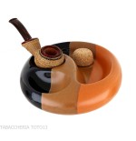 Cendrier en céramique noir et marron 2 pipes avec batteur de pipe en liège - Accessoires pour pipes - Céramique