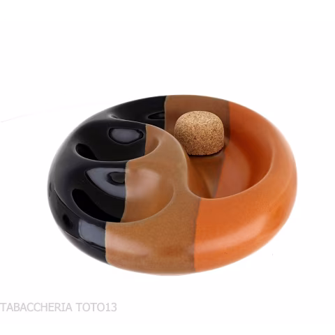 Posacenere in ceramica nera e marrone 2 pipe con sughero battipipa - Accessori Per Pipe
