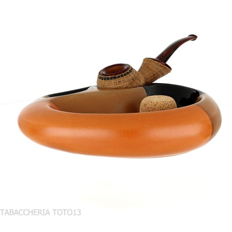 Cendrier en céramique noir et marron 2 pipes avec batteur de pipe en liège - Accessoires pour pipes - Céramique