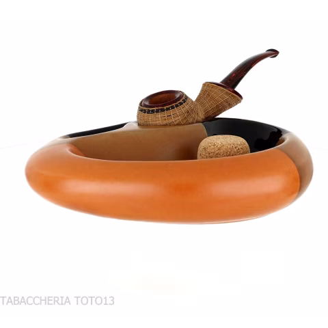 Posacenere in ceramica nera e marrone 2 pipe con sughero battipipa - Accessori Per Pipe