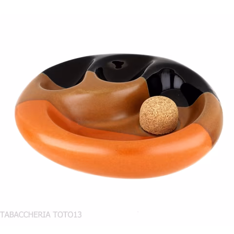 Black and brown ceramic ashtray 2 pipes with cork pipe beater - Accessories for tobacco pipes - Ceramic