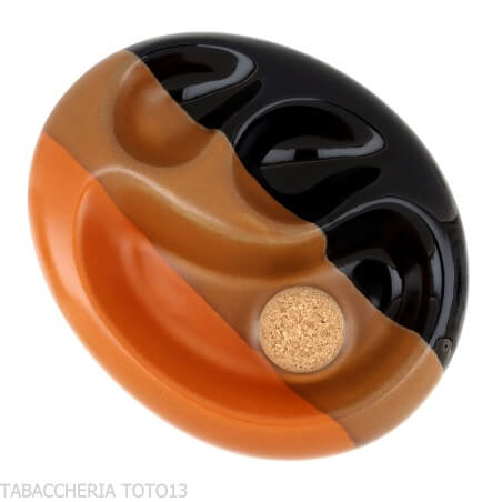 Cenicero de cerámica negro y marrón 2 pipas con mazo de corcho - Passatore - H.Hauser