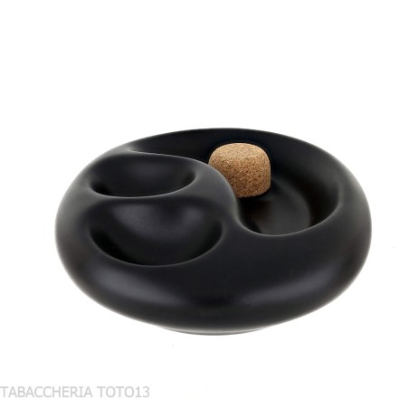 Posacenere in ceramica nera opaca 2 pipe con sughero battipipa - Accessori Per Pipe