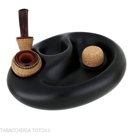 Posacenere in ceramica nera opaca 2 pipe con sughero battipipa - Accessori Per Pipe