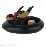 Posacenere in ceramica nera opaca 2 pipe con sughero battipipa - Accessori Per Pipe