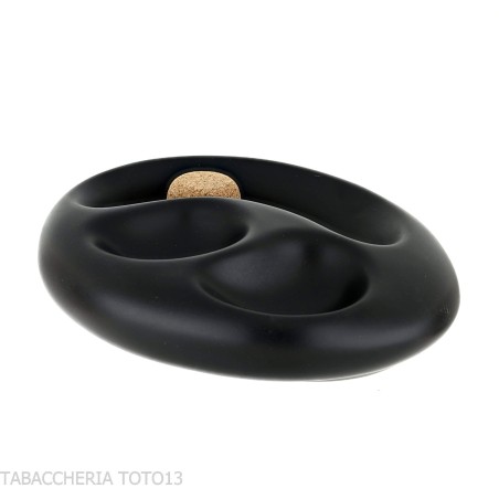 Posacenere in ceramica nera opaca 2 pipe con sughero battipipa - Accessori Per Pipe