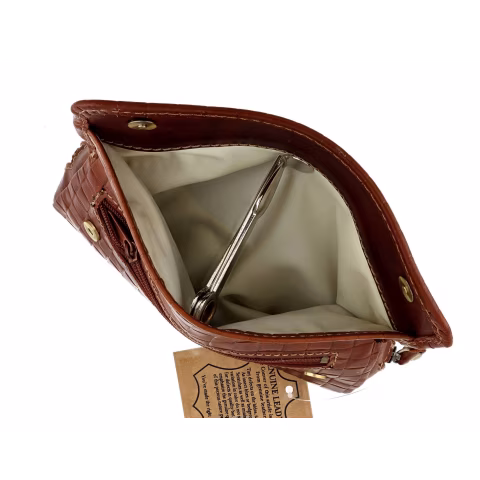 Brown leather bag for 2 pipes and tobacco with cross-stitch print - Accessories for tobacco pipes - Leather