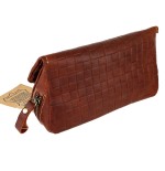 Braune Ledertasche mit Kreuzdruck für 2 Pfeifen und Tabak - Zubehör für Tabakpfeifen