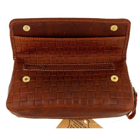 Borsa per 2 pipe e tabacco in pelle marrone stampata a incrocio - Accessori Per Pipe