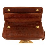Braune Ledertasche mit Kreuzdruck für 2 Pfeifen und Tabak - Zubehör für Tabakpfeifen