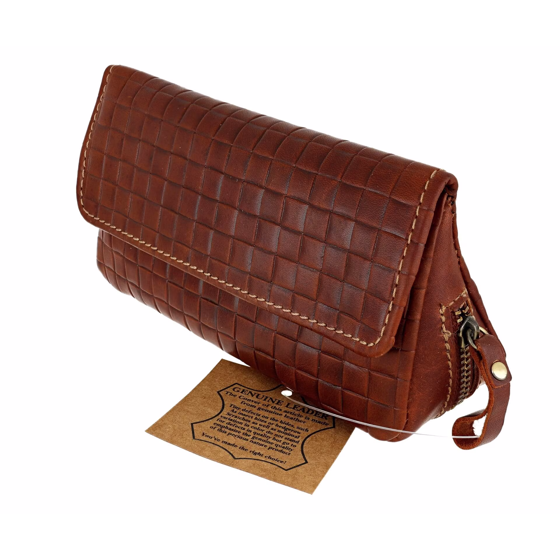 Borsa per 2 pipe e tabacco in pelle marrone stampata a incrocio - Accessori Per Pipe