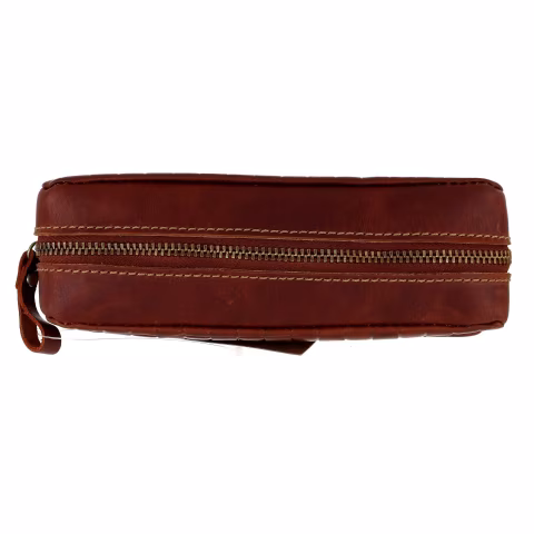 Bolsa de piel marrón con estampado cruzado para 2 pipas y tabaco - Accesorios para pipas de tabaco