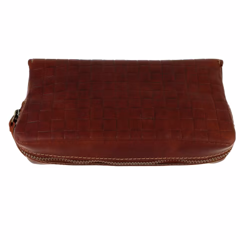 Brown leather bag for 2 pipes and tobacco with cross-stitch print - Accessories for tobacco pipes - Leather