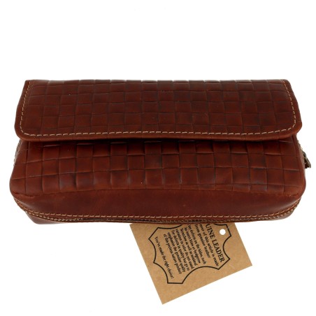 Borsa per 2 pipe e tabacco in pelle marrone stampata a incrocio - Accessori Per Pipe