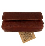 Borsa per 2 pipe e tabacco in pelle marrone stampata a incrocio - Accessori Per Pipe