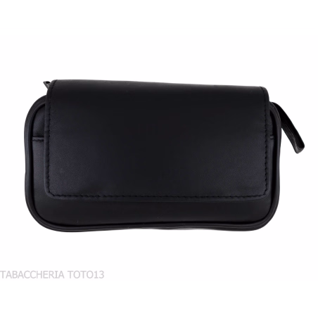 Black leather 2 pipe 2 accessories and tobacco case - Accessories for tobacco pipes - Leather