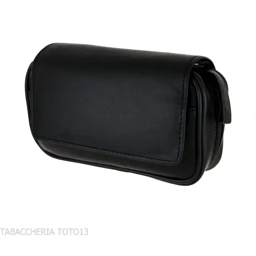 Bauletto per 2 pipe 2 accessori e tabacco in pelle nera - Accessori Per Pipe