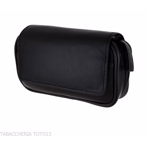 Black leather 2 pipe 2 accessories and tobacco case-Bags for pipes