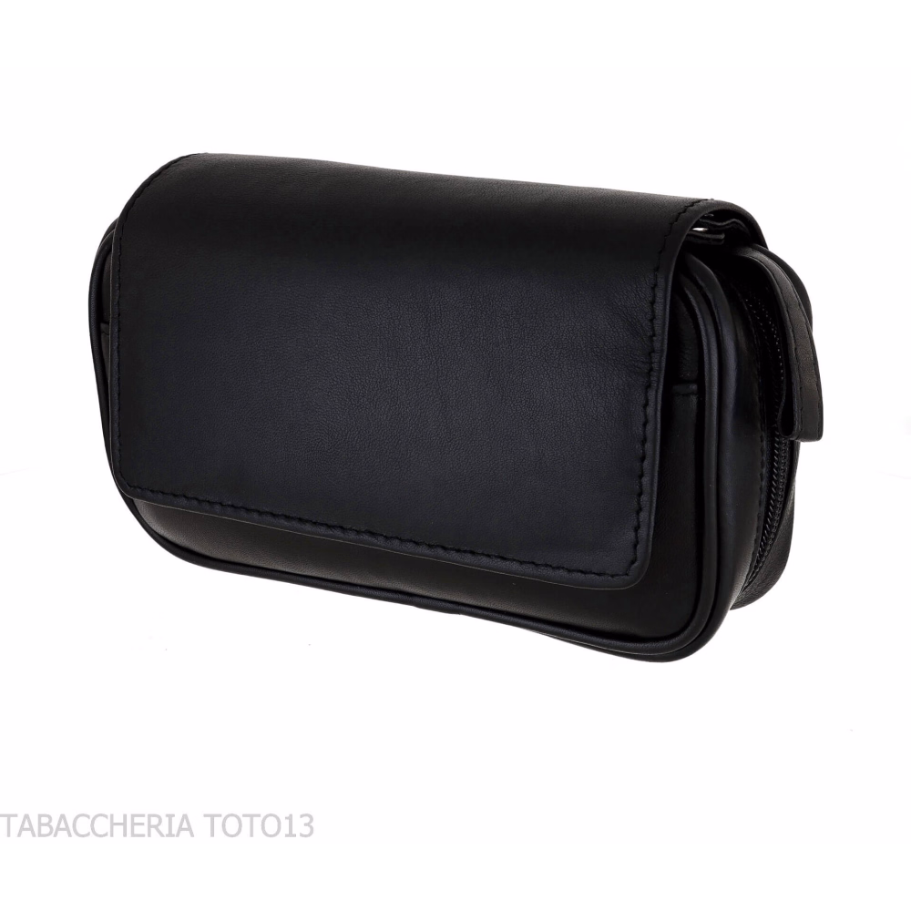 Bauletto per 2 pipe 2 accessori e tabacco in pelle nera - Accessori Per Pipe