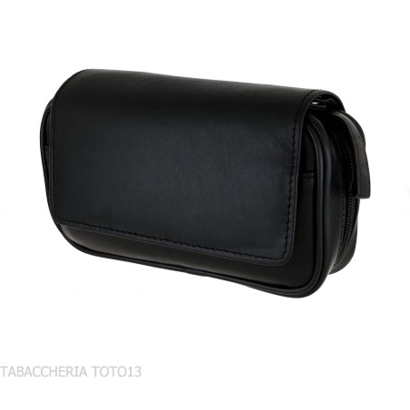 Black leather 2 pipe 2 accessories and tobacco case - Accessories for tobacco pipes - Leather