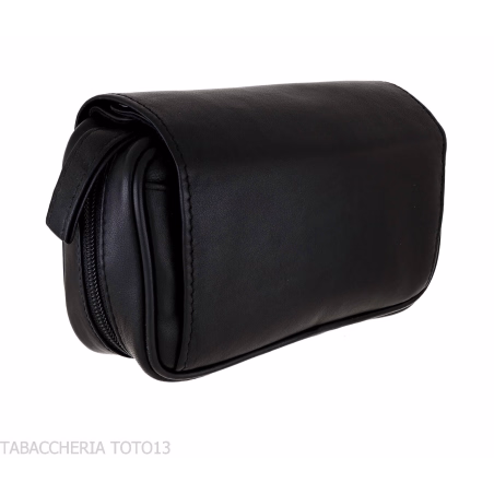 Bauletto per 2 pipe 2 accessori e tabacco in pelle nera - Accessori Per Pipe