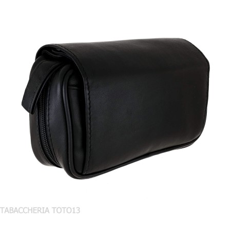 Black leather 2 pipe 2 accessories and tobacco case - Accessories for tobacco pipes - Leather
