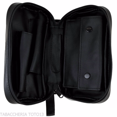 Bauletto per 2 pipe 2 accessori e tabacco in pelle nera - Accessori Per Pipe