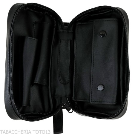 Black leather 2 pipe 2 accessories and tobacco case - Accessories for tobacco pipes - Leather