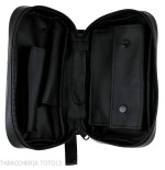 Black leather 2 pipe 2 accessories and tobacco case - Accessories for tobacco pipes - Leather