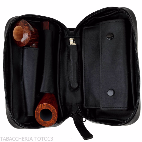 Bauletto per 2 pipe 2 accessori e tabacco in pelle nera - Accessori Per Pipe