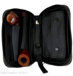 Black leather 2 pipe 2 accessories and tobacco case - Accessories for tobacco pipes - Leather