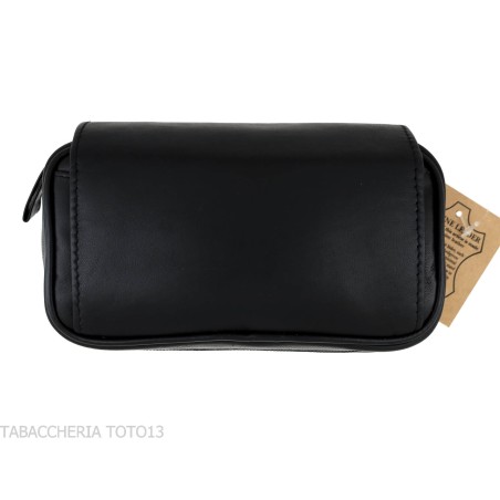 Black leather 2 pipe 2 accessories and tobacco case - Accessories for tobacco pipes - Leather