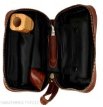 Bauletto per 2 pipe 2 accessori e tabacco in pelle marrone stampa intreccio - Accessori Per Pipe
