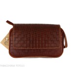 Bauletto per 2 pipe 2 accessori e tabacco in pelle marrone stampa intreccio - Accessori Per Pipe