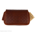 Bauletto per 2 pipe 2 accessori e tabacco in pelle marrone stampa intreccio - Accessori Per Pipe