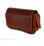 Bauletto per 2 pipe 2 accessori e tabacco in pelle marrone stampa intreccio - Accessori Per Pipe