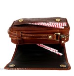 Brown leather pipe case with 2 pipes, 2 accessories and tobacco with braided print-Bags for pipes